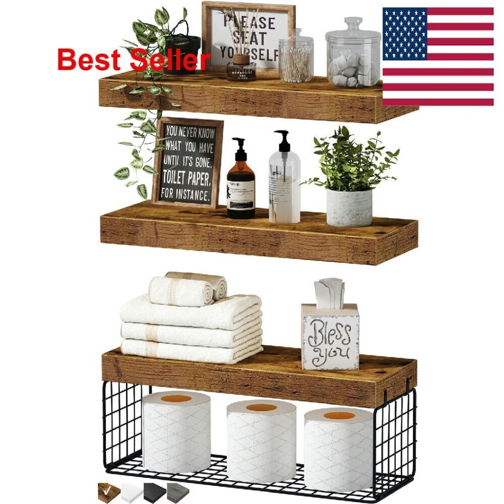 Farmhouse Floating Shelves Wall Mounted Storage Minimal Rustic Decor